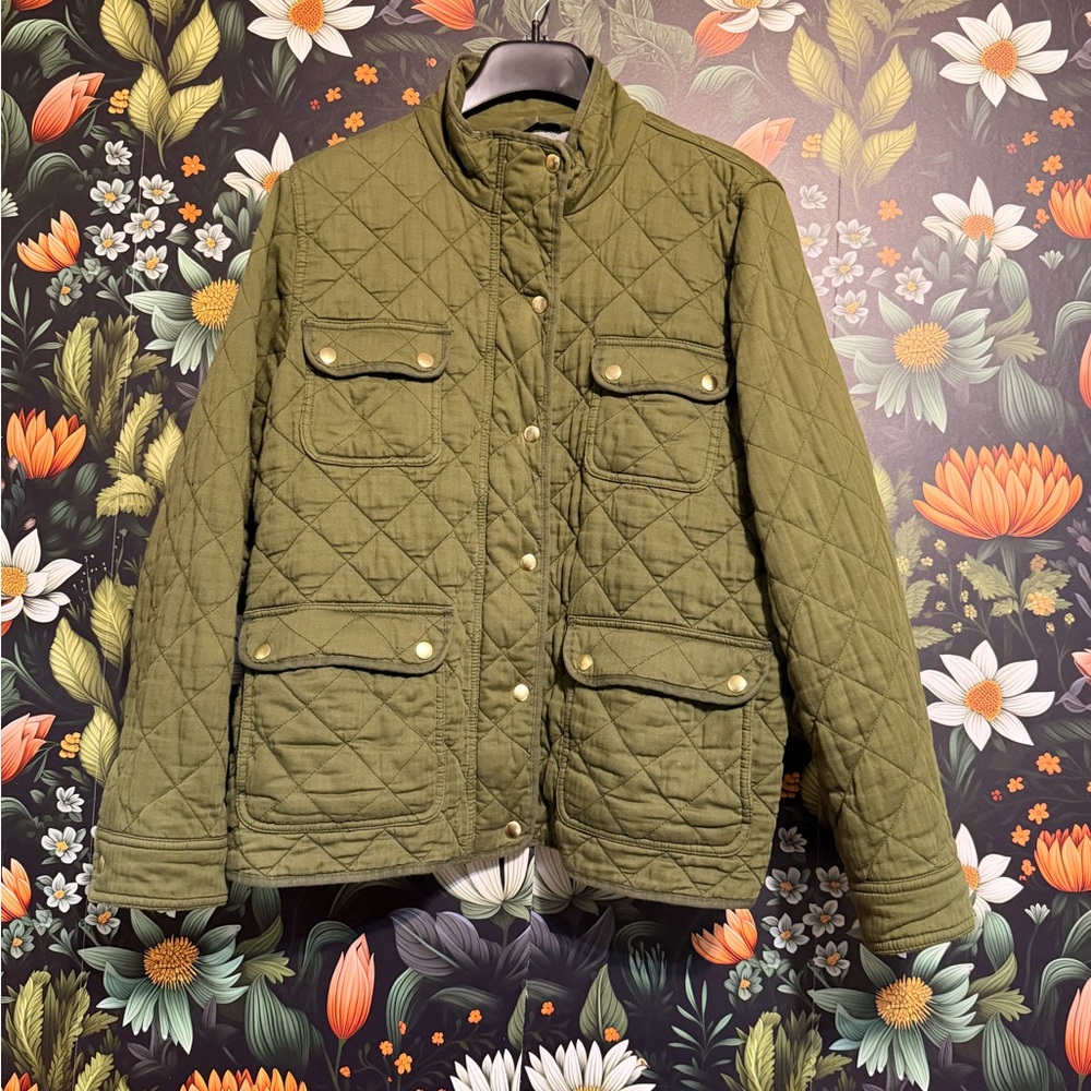 J. Crew Quilted Utility Jacket in Olive